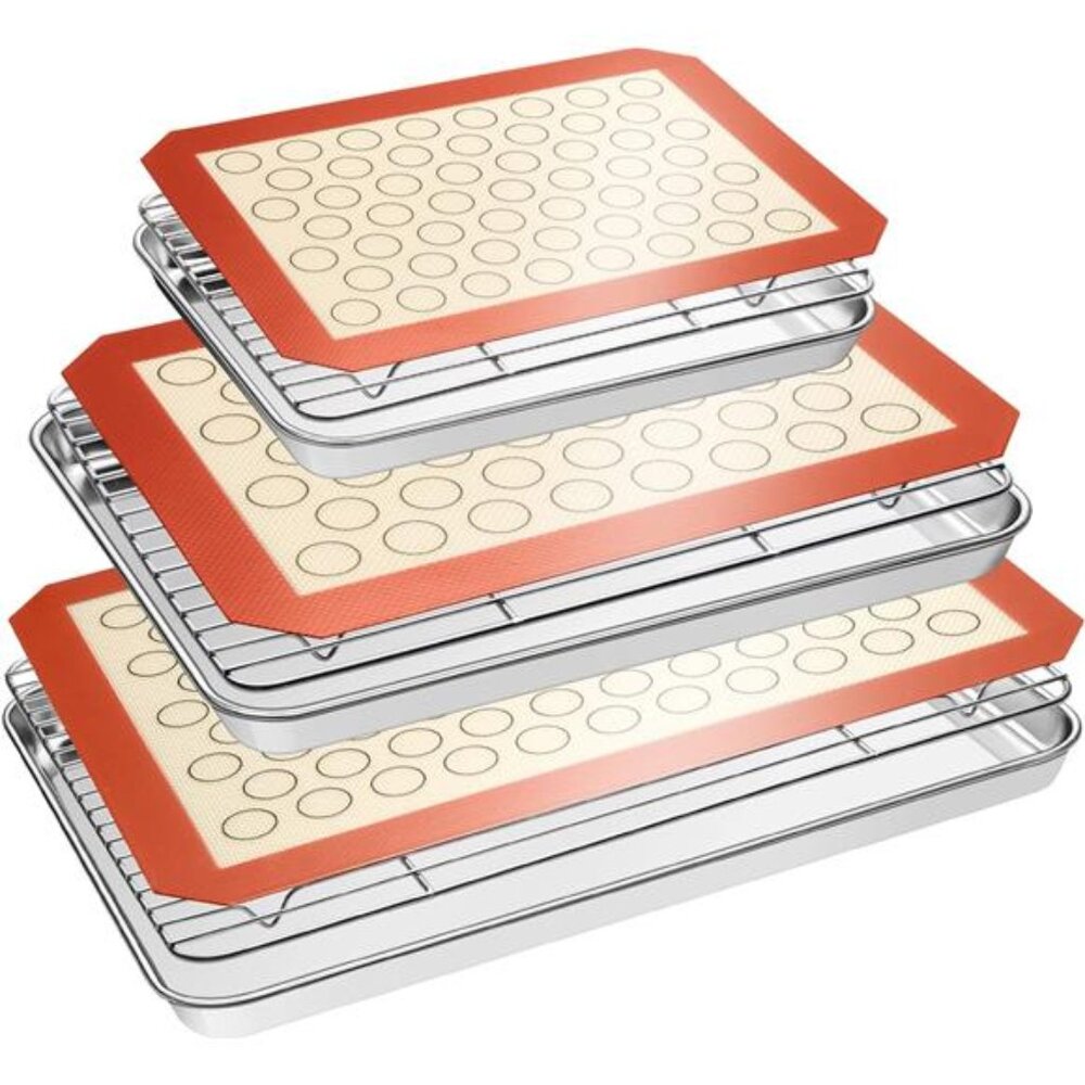 EWFEN Baking Set: Stainless Steel Sheet Pan with Cooling Rack & Silicone Mat